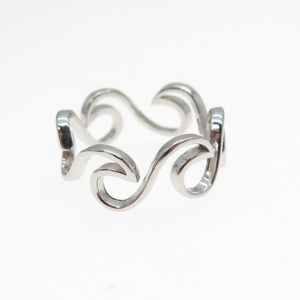 925 Sterling Silver Wave Ring Size 7.25 - Picture 4 of 8